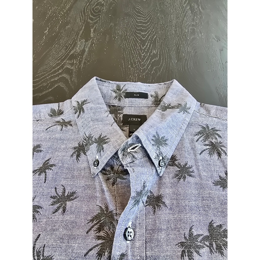 J. Crew Mens Button Down‎ Long Sleeve Casual Shirt Slim Large Palm Tree Print
